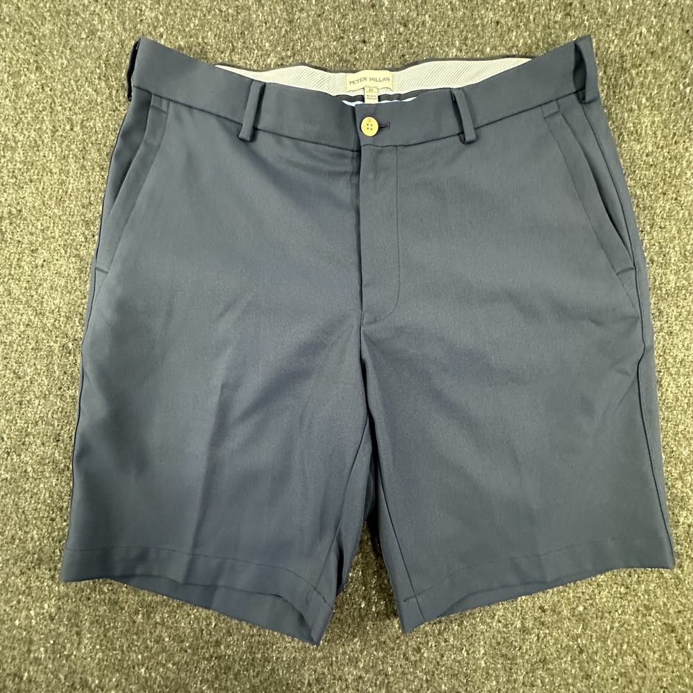 Peter Millar Mens Size 33 performance dress Chino golf shorts Navy Blue 8 inch